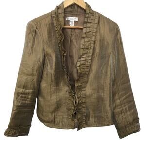 Rafael Top Womens Small Petite Gold Tie Front Ruffles